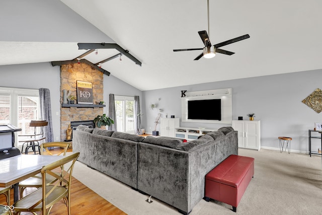 826 Royal Saint George Dr, Greenwood, IN 46143 - living room with a ceiling fan and a fireplace