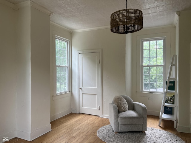 2131 Union St, Lafayette, IN 47904 - living area featuring crown molding, hardwood / wood-style floors, and an ornate ceiling