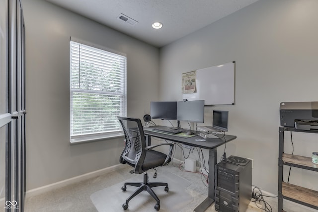 12291 Falling Leaves Trl, Indianapolis, IN 46229 - carpeted home office with healthy amount of natural light and a textured ceiling