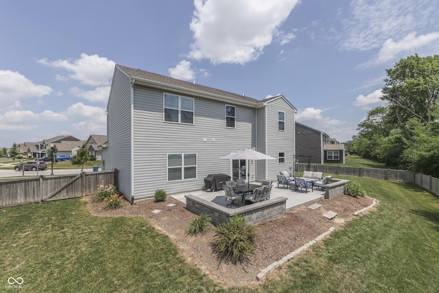 12291 Falling Leaves Trl, Indianapolis, IN 46229 - rear view of house featuring a patio, an outdoor living space, and a fenced backyard