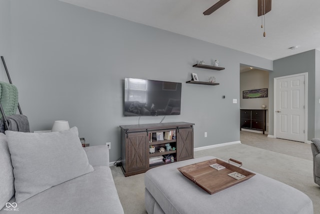 12291 Falling Leaves Trl, Indianapolis, IN 46229 - living room featuring light colored carpet and ceiling fan