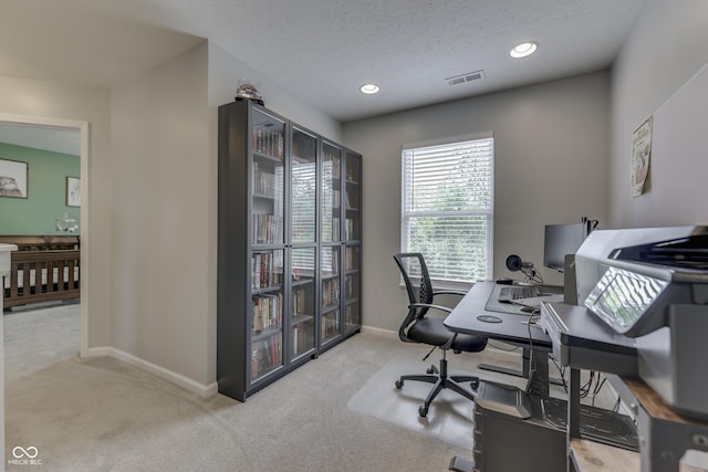 12291 Falling Leaves Trl, Indianapolis, IN 46229 - office area featuring carpet, a textured ceiling, and recessed lighting