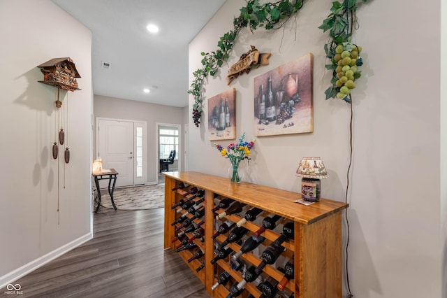 2584 Lanai Ln, Greenwood, IN 46143 - wine area featuring dark wood-style flooring and recessed lighting