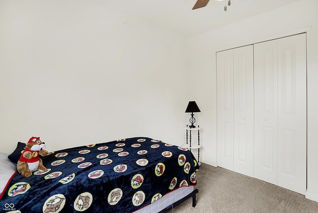 12075 Scoria Dr Unit 500, Fishers, IN 46038 - bedroom with carpet floors, a closet, and a ceiling fan