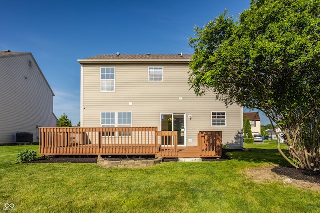 3923 N Bressingham Dr, Indianapolis, IN 46235 - rear view of house featuring a wooden deck and a lawn
