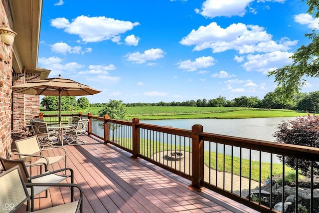 523 S 700 E, Whitestown, IN 46075 - wooden deck featuring a water view and outdoor dining space