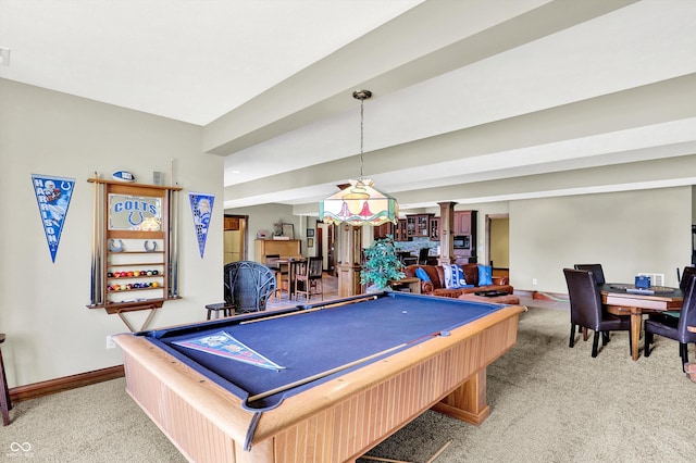 523 S 700 E, Whitestown, IN 46075 - recreation room with light colored carpet, billiards table, and ornate columns