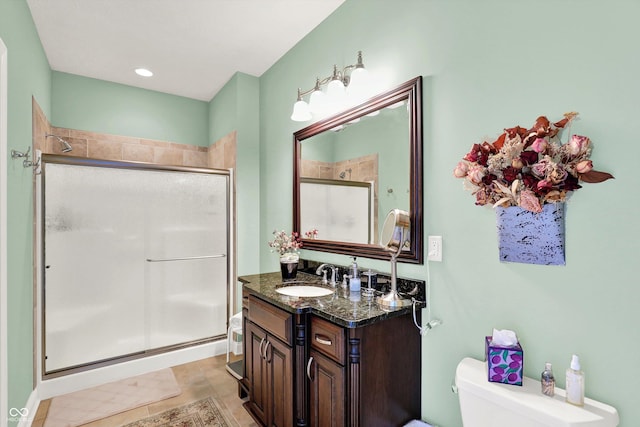 523 S 700 E, Whitestown, IN 46075 - full bathroom featuring a stall shower, vanity, and tile patterned floors