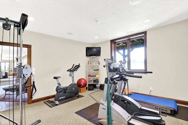 523 S 700 E, Whitestown, IN 46075 - workout room featuring carpet flooring and recessed lighting