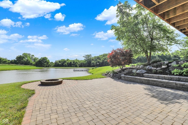 523 S 700 E, Whitestown, IN 46075 - view of patio with an outdoor fire pit and a water view