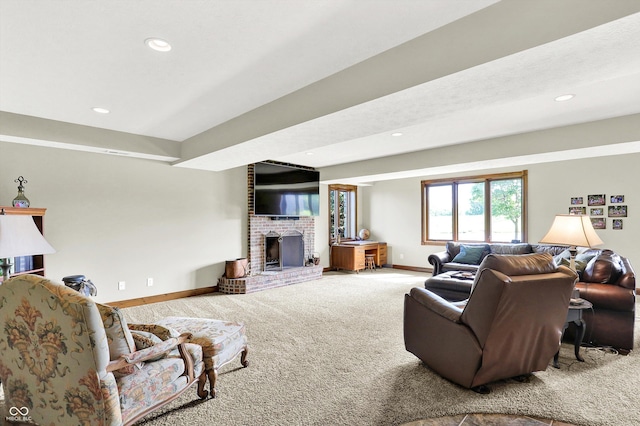 523 S 700 E, Whitestown, IN 46075 - carpeted living area featuring a fireplace and recessed lighting
