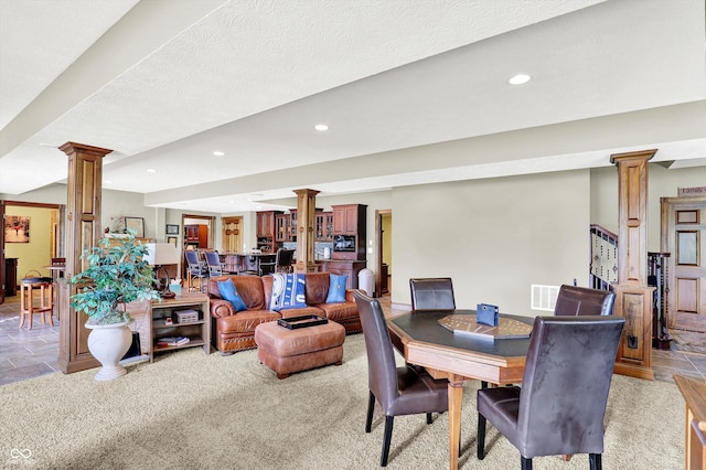 523 S 700 E, Whitestown, IN 46075 - carpeted dining room featuring decorative columns and recessed lighting
