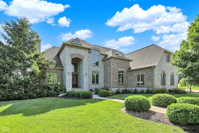 523 S 700 E, Whitestown, IN 46075 - french provincial home with a front lawn, brick siding, stone siding, and a shingled roof