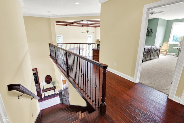 523 S 700 E, Whitestown, IN 46075 - stairs featuring a ceiling fan, hardwood / wood-style flooring, and ornamental molding