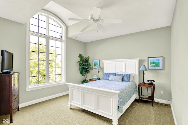 523 S 700 E, Whitestown, IN 46075 - bedroom with lofted ceiling, light carpet, and ceiling fan