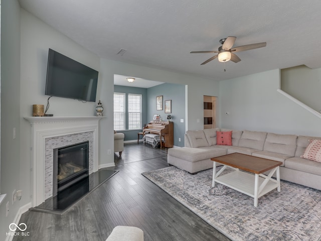 8330 Whitaker Valley Blvd, Indianapolis, IN 46237 - living room with a ceiling fan, a glass covered fireplace, and wood finished floors