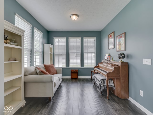 8330 Whitaker Valley Blvd, Indianapolis, IN 46237 - living area featuring dark wood-style flooring, plenty of natural light, and a textured ceiling