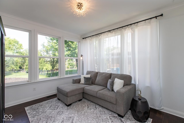 10334 Strongbow Rd, Fishers, IN 46040 - living room with dark wood-style flooring and ornamental molding