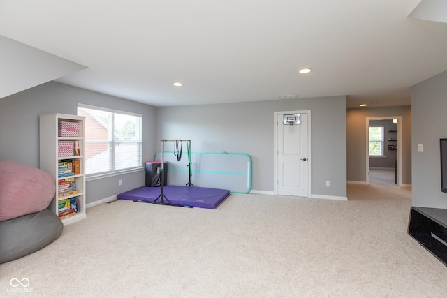 10334 Strongbow Rd, Fishers, IN 46040 - exercise area featuring recessed lighting and carpet flooring