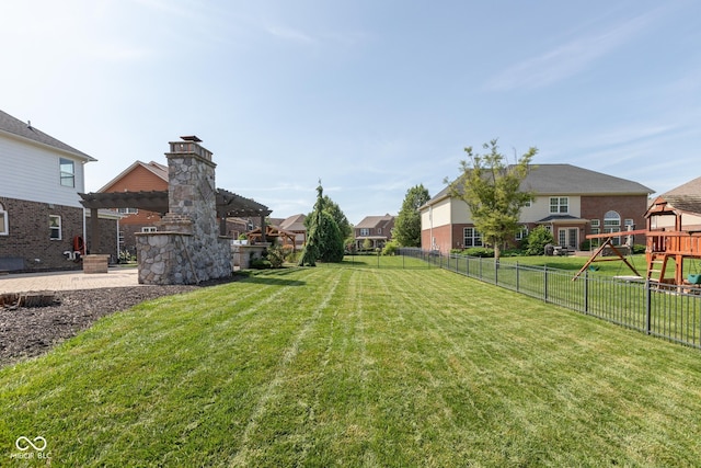 10334 Strongbow Rd, Fishers, IN 46040 - view of yard with a pergola, a playground, a residential view, and a patio