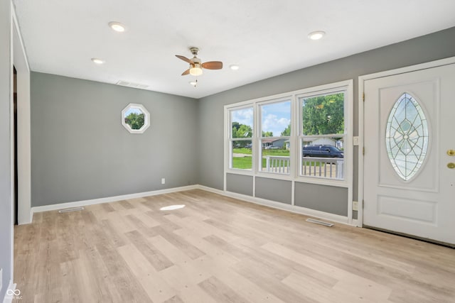 4113 Red Bird Dr, Indianapolis, IN 46222 - foyer with ceiling fan, light wood-type flooring, and recessed lighting
