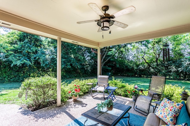 5123 Marble Ct, Indianapolis, IN 46237 - view of patio / terrace with ceiling fan and view of scattered trees