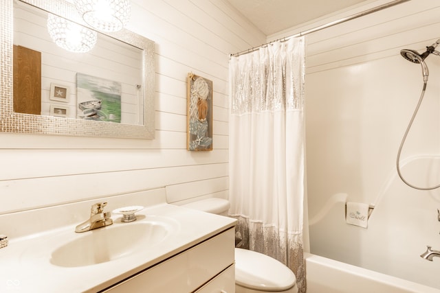 5123 Marble Ct, Indianapolis, IN 46237 - bathroom with vanity, wood walls, and shower / bath combination with curtain