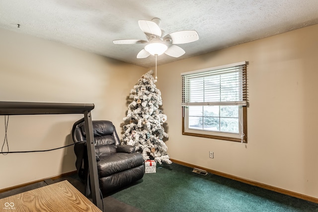 5123 Marble Ct, Indianapolis, IN 46237 - sitting room with carpet floors, a ceiling fan, and a textured ceiling