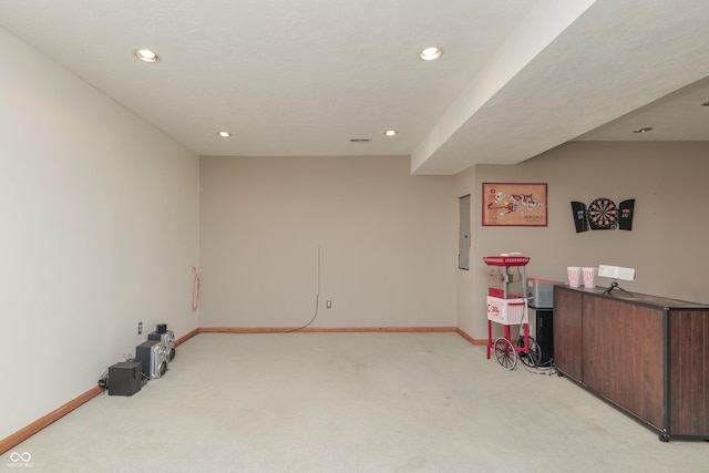 3696 Lakeshore Ct, Greenwood, IN 46143 - below grade area with light colored carpet, recessed lighting, and electric panel