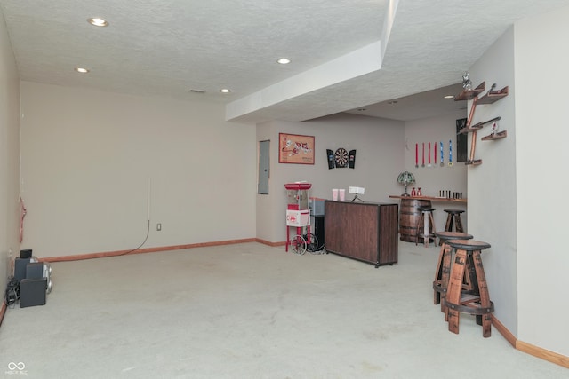 3696 Lakeshore Ct, Greenwood, IN 46143 - interior space with carpet floors, a textured ceiling, electric panel, and recessed lighting