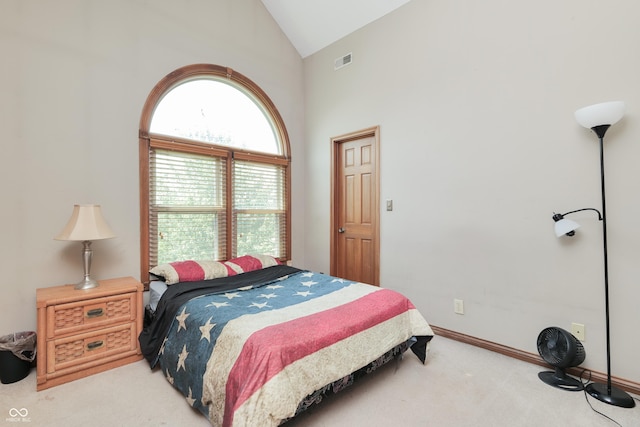 3696 Lakeshore Ct, Greenwood, IN 46143 - bedroom featuring light colored carpet and high vaulted ceiling