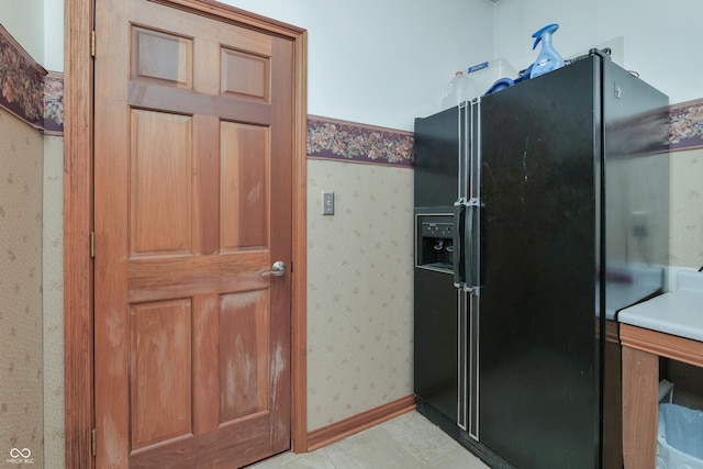 3696 Lakeshore Ct, Greenwood, IN 46143 - bathroom with wallpapered walls and tile patterned floors