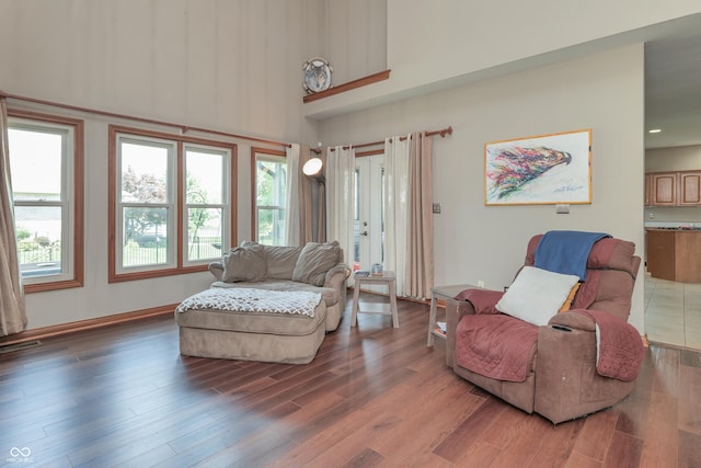 3696 Lakeshore Ct, Greenwood, IN 46143 - living room featuring wood finished floors and a towering ceiling