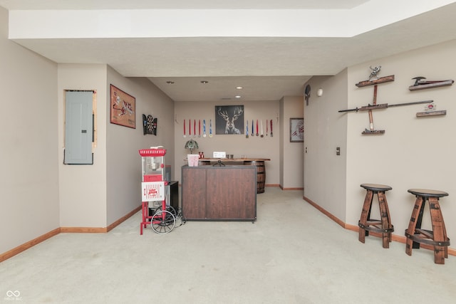 3696 Lakeshore Ct, Greenwood, IN 46143 - bar area with electric panel, light colored carpet, and recessed lighting
