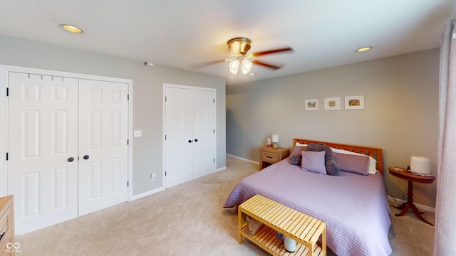 1623 Beech Cir, Plainfield, IN 46168 - bedroom with light colored carpet, a ceiling fan, and recessed lighting