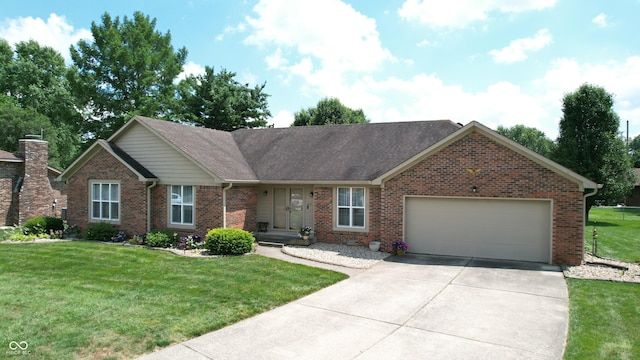 1623 Beech Cir, Plainfield, IN 46168 - view of front of house featuring brick siding, an attached garage, a front yard, concrete driveway, and a shingled roof