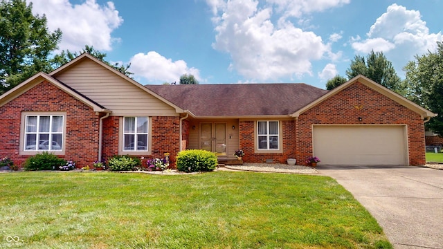 1623 Beech Cir, Plainfield, IN 46168 - ranch-style house with brick siding, a garage, driveway, a front yard, and roof with shingles