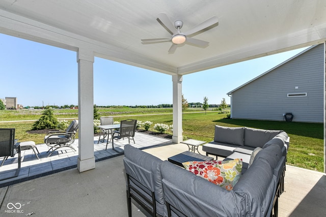 1360 Petit Verdot Dr, Westfield, IN 46074 - view of patio / terrace featuring an outdoor living space, outdoor dining space, ceiling fan, and a rural view