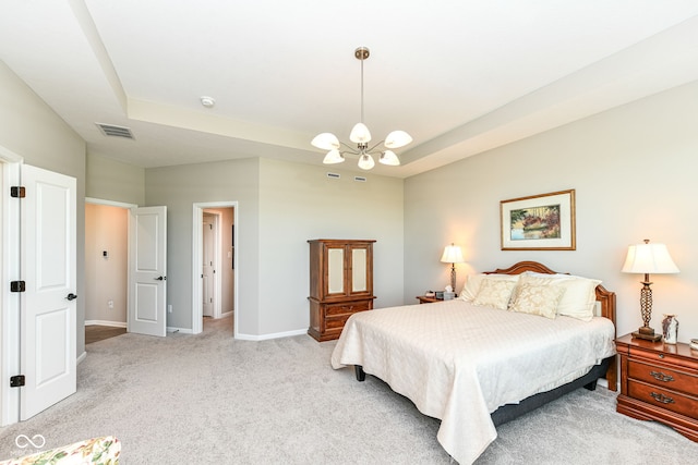 1360 Petit Verdot Dr, Westfield, IN 46074 - bedroom with a chandelier, light colored carpet, and a raised ceiling