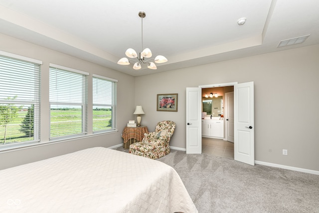 1360 Petit Verdot Dr, Westfield, IN 46074 - bedroom featuring carpet floors, a chandelier, and a raised ceiling