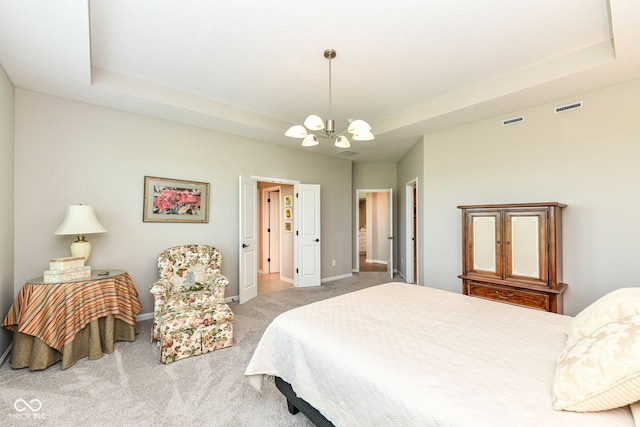 1360 Petit Verdot Dr, Westfield, IN 46074 - bedroom with a chandelier, carpet flooring, and a tray ceiling