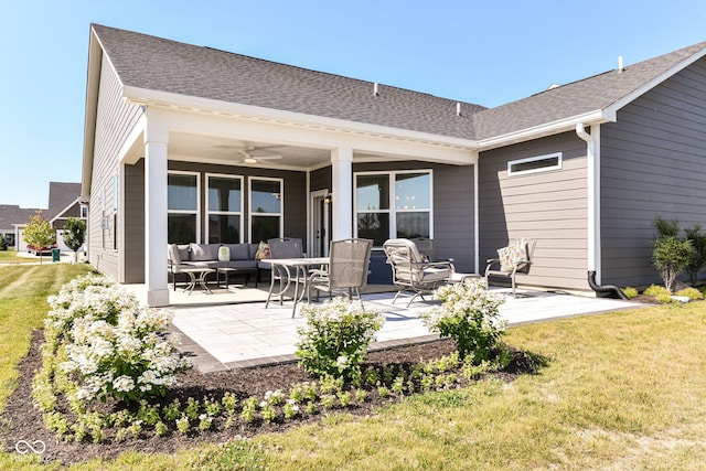 1360 Petit Verdot Dr, Westfield, IN 46074 - back of property featuring outdoor lounge area, a patio, and a shingled roof