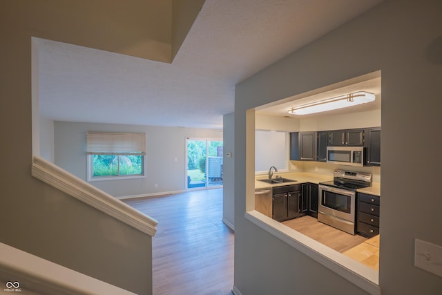 7151 Sea Pine Dr, Indianapolis, IN 46250 - kitchen with stainless steel appliances, light wood finished floors, light countertops, and open floor plan