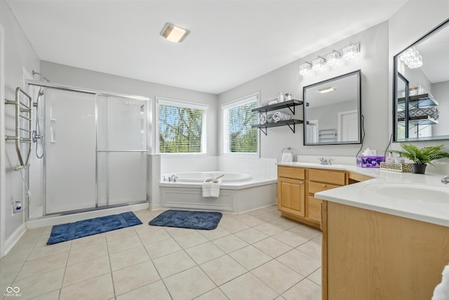 13004 Tuscany Blvd, Carmel, IN 46032 - full bath with vanity, a shower stall, a bath, and tile patterned floors
