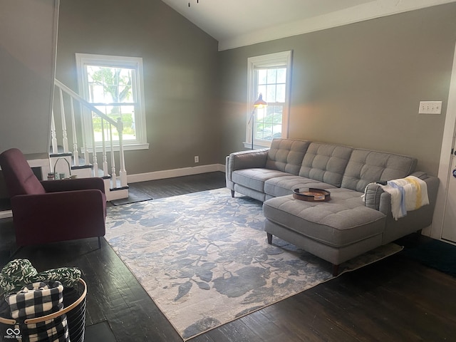 5220 Crawfordsville Rd, Speedway, IN 46224 - living area featuring wood finished floors and vaulted ceiling