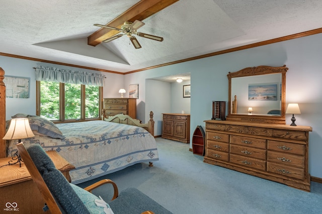 12011 Emory Dr, Indianapolis, IN 46229 - bedroom with carpet floors, a textured ceiling, ceiling fan, and ornamental molding