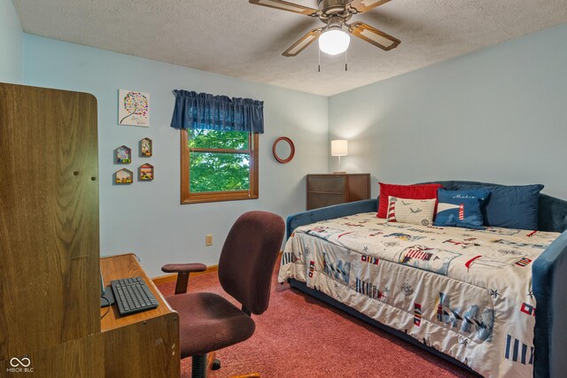 12011 Emory Dr, Indianapolis, IN 46229 - bedroom with a textured ceiling, carpet flooring, and a ceiling fan