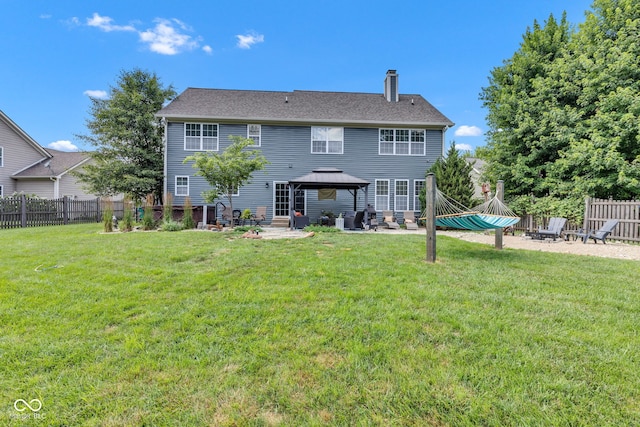 5961 Pine Bluff Dr, Avon, IN 46123 - rear view of property with a gazebo, a patio, and a chimney