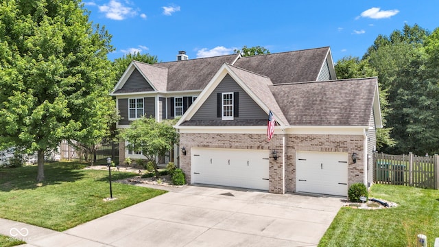 5961 Pine Bluff Dr, Avon, IN 46123 - view of front of property with driveway, brick siding, roof with shingles, and a chimney
