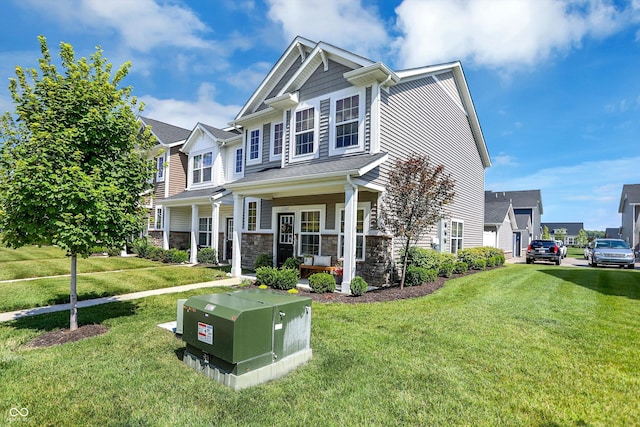 3588 Thomas Jefferson St, Westfield, IN 46074 - craftsman-style house featuring a front yard, stone siding, and a porch